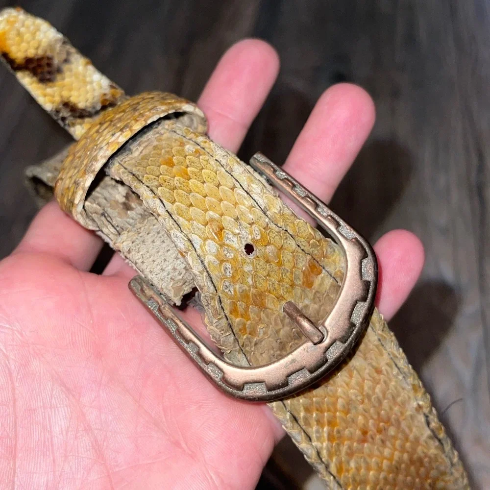 Kids Vintage Snakeskin Print Belt Western Horseshoe Buckle Tan Brown AS IS OLD